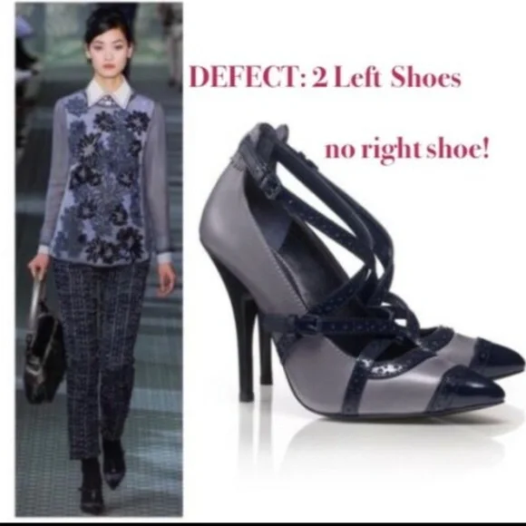 NWD [ 2 LEFT SHOES ] Tory Burch Judith Pointed Toe Strappy Pumps Navy Gray in 9M