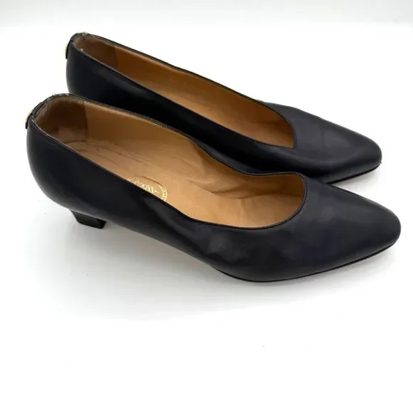 Trussardi Black Leather Pumps  Made In‎ Italy Block Heels Women's EU 38.5