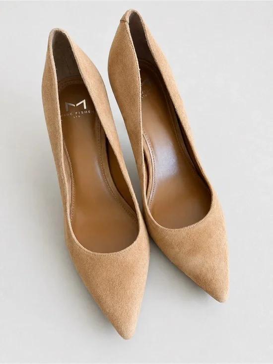 Marc Fisher LTD Tan Suede Pointed Toe Block Heel Pumps Size 7.5