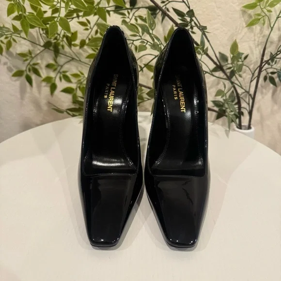Auenthic Saint Laurent Square Toe Black Pump Heel Sandal Size 36 NIB