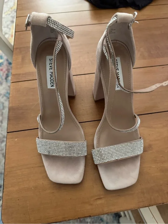 Steve Madden Blush Crystal Strap Block Heels