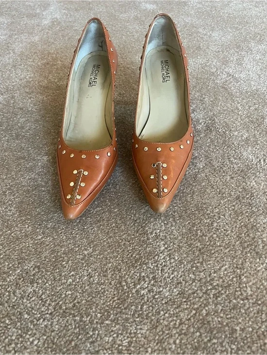 Michael Kors Cognac Studded Pointed-Toe Pumps