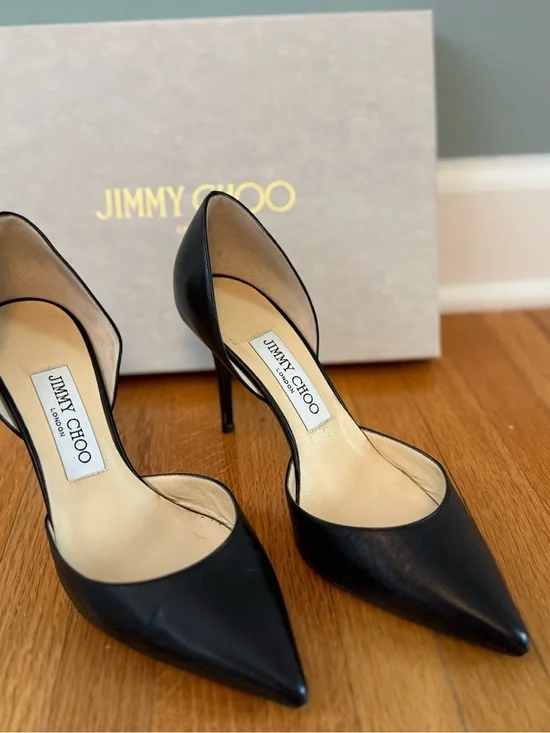 Jimmy Choo Black Leather Pointed D'Orsay Stilettos