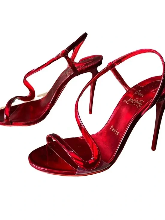 Christian Louboutin Metallic Red Patent Strappy Stiletto Sandals