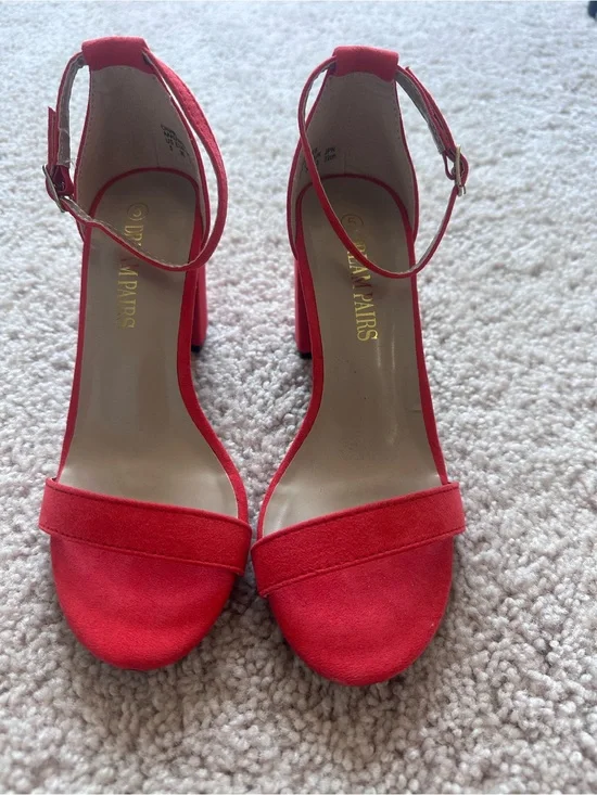 Dream Pairs Red Ankle Strap Block Heels