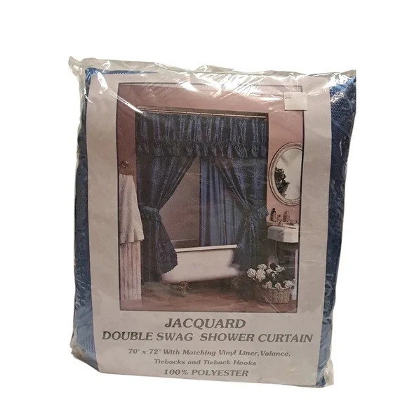 Jacquard Double Swag Shower Curtain Navy Blue 70