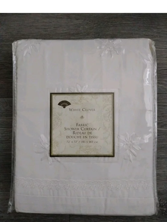 White Clover Fabric Shower Curtain White Cotton Blend Eyelet Pintuck NIP 72x72in