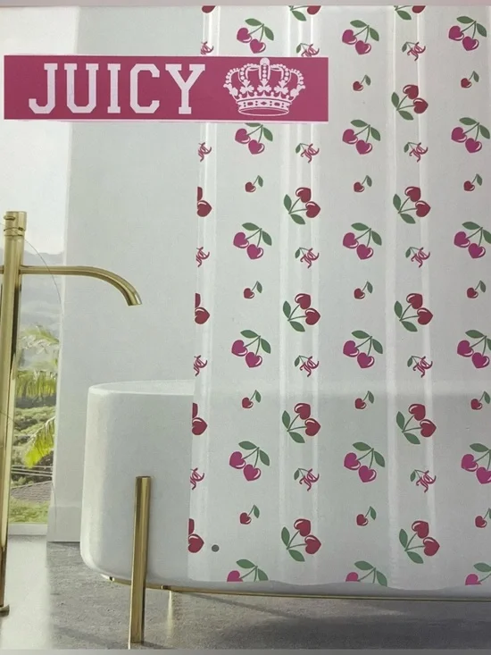 Juicy Couture Cherry Hearts Semi Clear Shower Curtain PEVA Magnetic 70x72 NWT