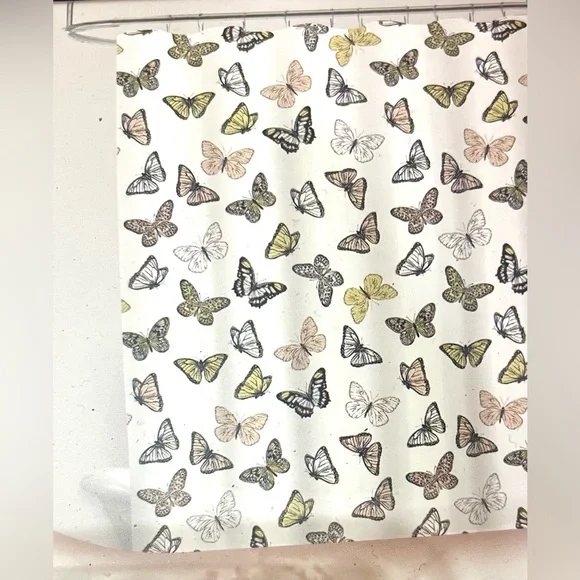 13-pc Butterfly PEVA Shower Curtain Semi-Clear Yellow Pink Butterflies Hooks NWT