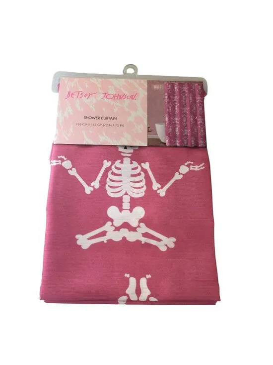 Betsey Johnson Halloween Pink Yoga Skeletons Shower Curtain