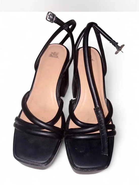 Wild Pair Black Strappy Square-Toe Slingback Heels