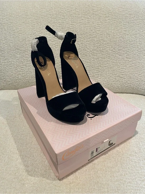 Candie’s Velvet Ankle-Strap Platform Heels - Black Velvet