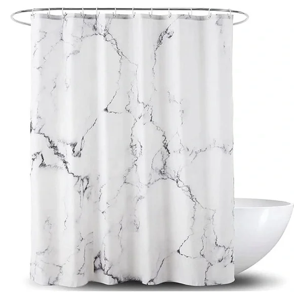 Today’s Living Marble Elite Bath Shower Curtain Easy Care Fabric White Gray