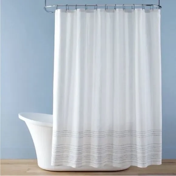 HEARTH & HAND NWT pinstripe border textured shower‎ curtain -blue
