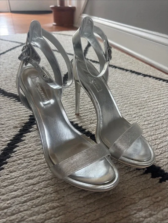 BCBG Maxazria Ma-finite Silver Strappy High Heel Sandals 10
