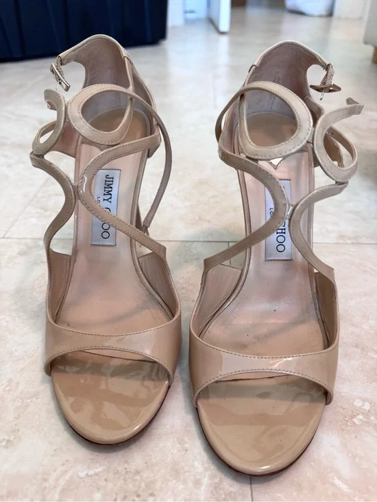 Jimmy Choo Beige Patent Leather Strappy Heels