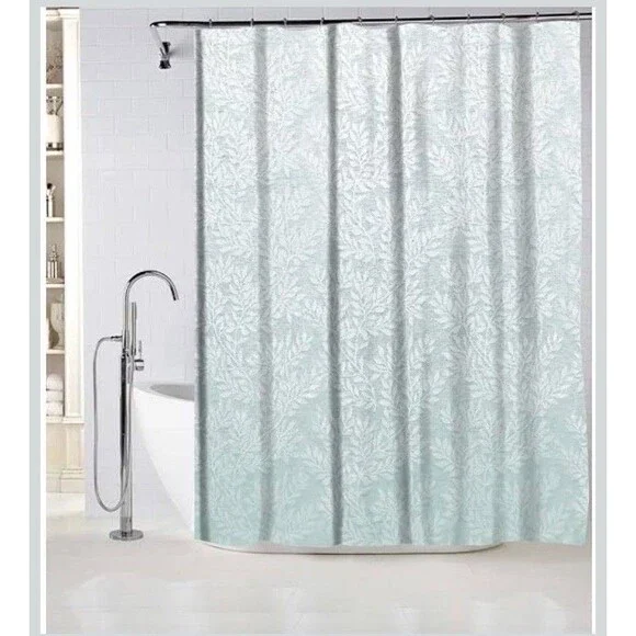 Mainstays Esther Jacquard Lace Shower Curtain White Light Blue 70