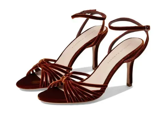 LOEFFLER RANDALL ADA LEATHER KNOT HIGH HEEL SANDAL WITH ANKLE STRAP SIENNA 9 B