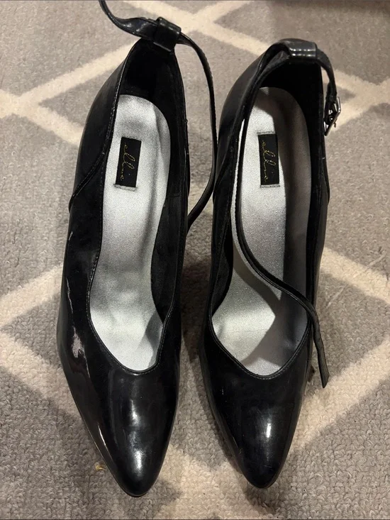 Forever 21 Black Patent Pointed Ankle-Strap Heels