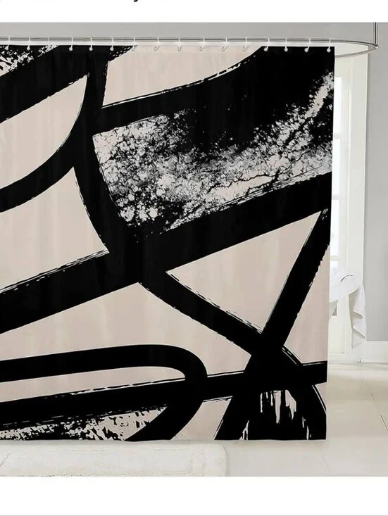 Abstract Black Brushstroke Shower Curtain - Modern Bathroom Decor
