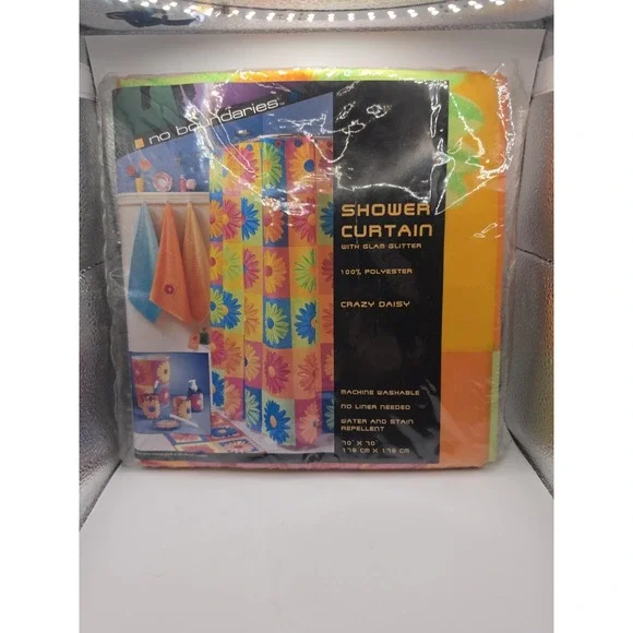 Vintage New No Boundaries Flower Power Shower Curtain Crazy Daisy USA (FLAW)