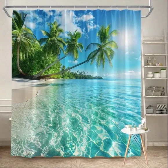 Paradise Beach Palm Tree Shower Curtain