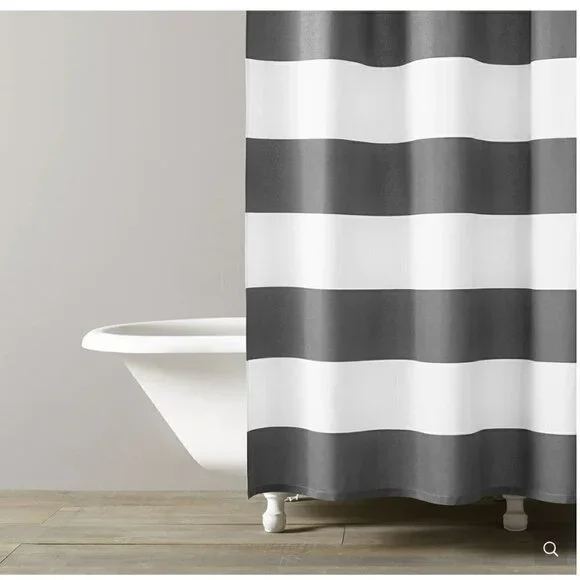 Kassatex Fine Linens Hampton Stripe Shower Curtain White Gray 100% Cotton
