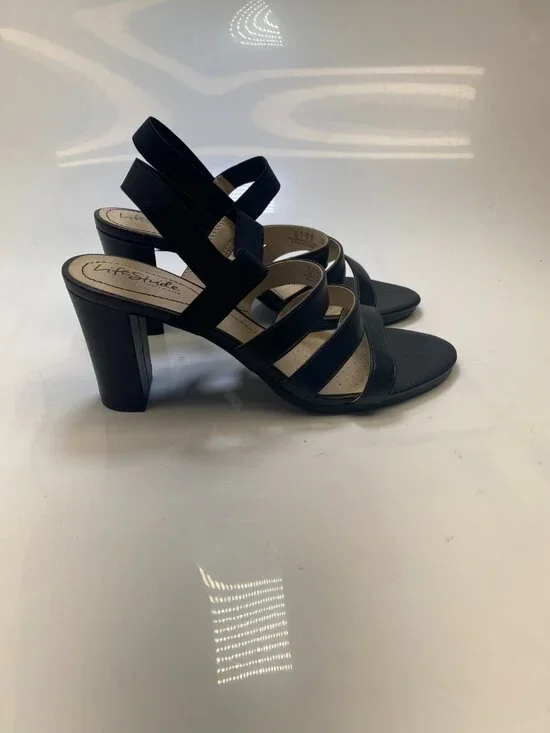 Life Stride Women's Artist Black Strappy Sling Back Heel Sandal Sz 11