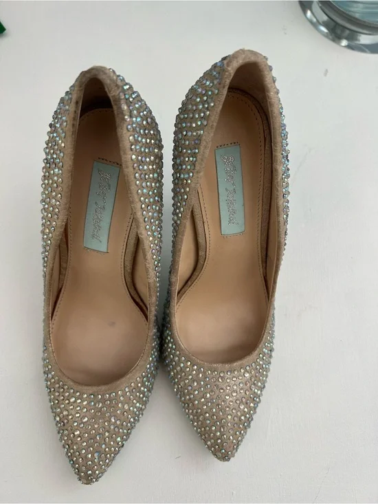 Betsey Johnson Nude Crystal-Embellished Pointed Pumps