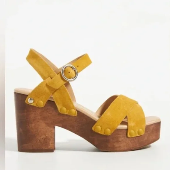 Sam Edelman Josefine Heells wood platform clog strappy sandal Yellow size 8