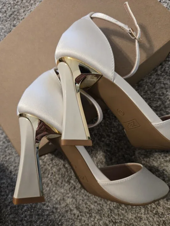 Women’s Ivory Ankle-Strap Heels with Gold Accent