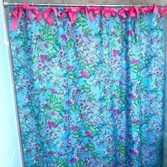 Handmade Pastel Tropical Floral Shower Curtain 72” NEW