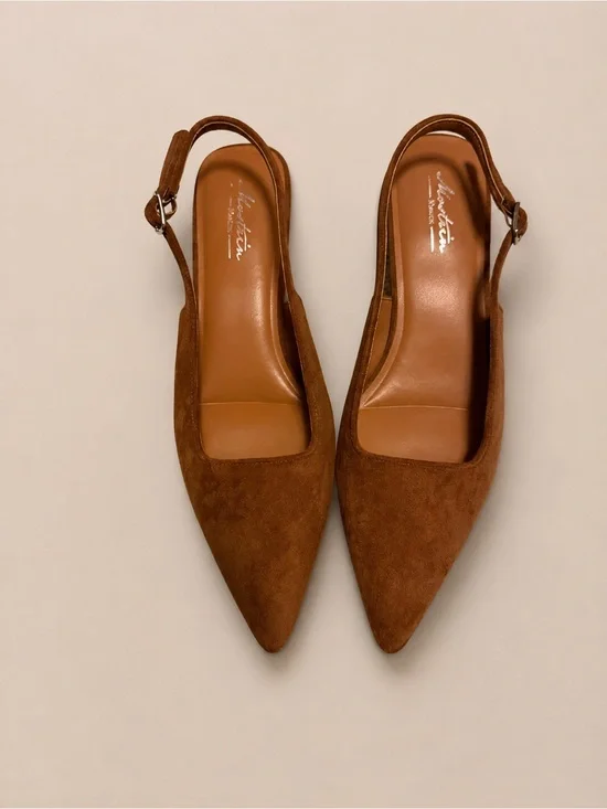 Matisse Brown Suede Pointed-Toe Slingback Kitten Heels Size 39