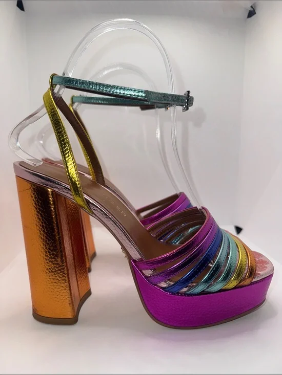 Kurt Geiger Pierra Platform Sandal Heels Metallic Leather Women’s 36.5 US 6.5