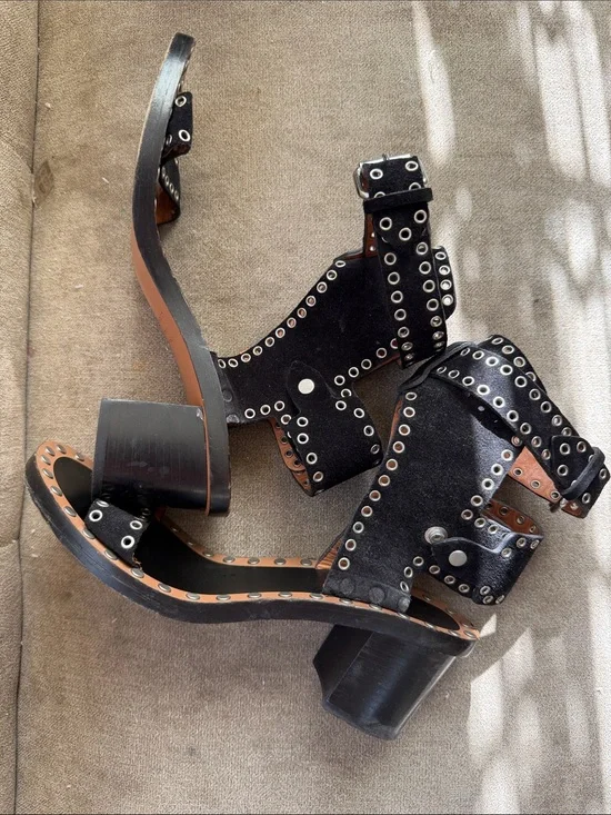 Isabel marant jaeryn Black Studded Suede Block Heel Sandals 40