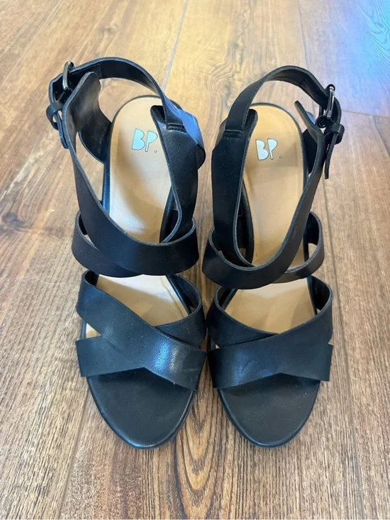 bp Black Crisscross Block Heel Sandals