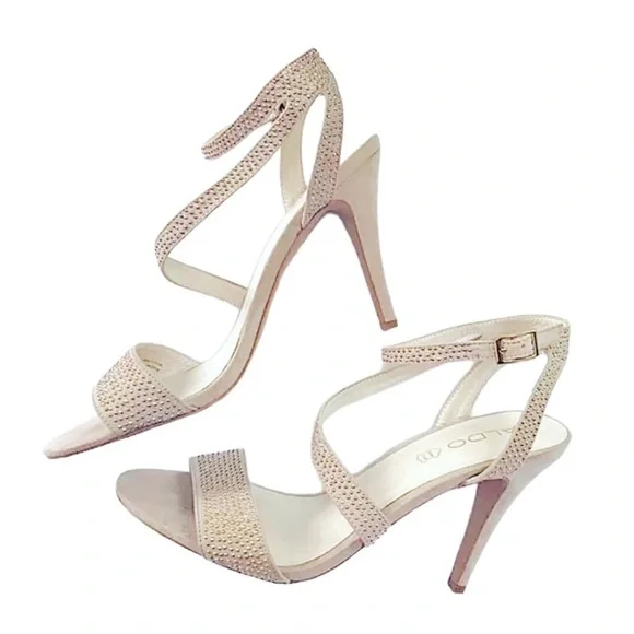 Aldo Strappy Size 8 Heels Champagne Studded Sandals 4” Heels