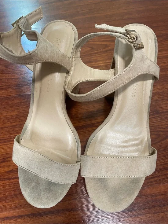 Wild Diva Beige Suede Ankle-Strap Heels