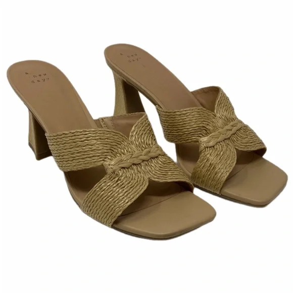 A New Day Tia Beige Woven Heeled Mules