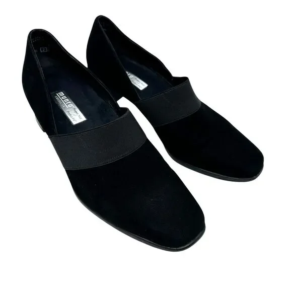 Munro American Black Suede Slip On‎ Pumps Square Toe Size 8.5