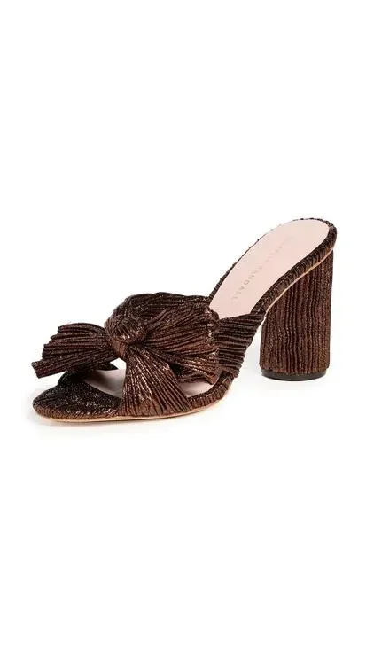 LOEFFLER RANDALL WOMENS PENNY PLEATED KNOT MULES MOCHA BROWN METALLIC 5.5 M US