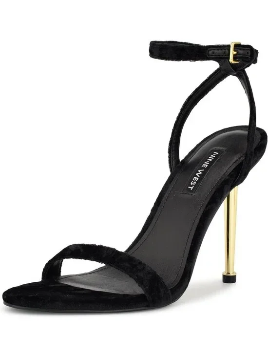 Women's Black Velvet Open Toe Ankle Strap Reina Lightweight Heel Sandal Shoes