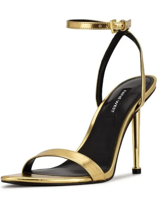 Women's Gold Metallic Open Toe Ankle Strap Reina Lightweight Heel Sandal Shoes