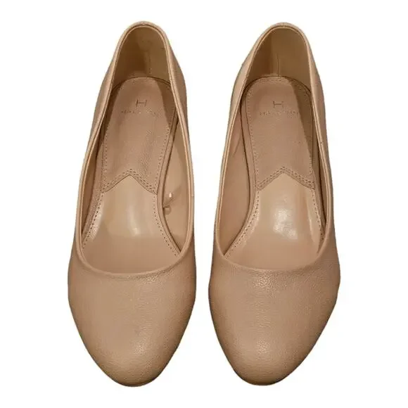 HALSTON PARIS Beige Pebbled‎ Leather Block Heel PUMPS Heels Size 10