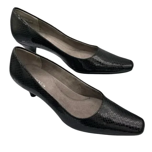 Aerosoles Black Snakeskin Embossed 2” Heel Comfort Pumps Workwear Travel