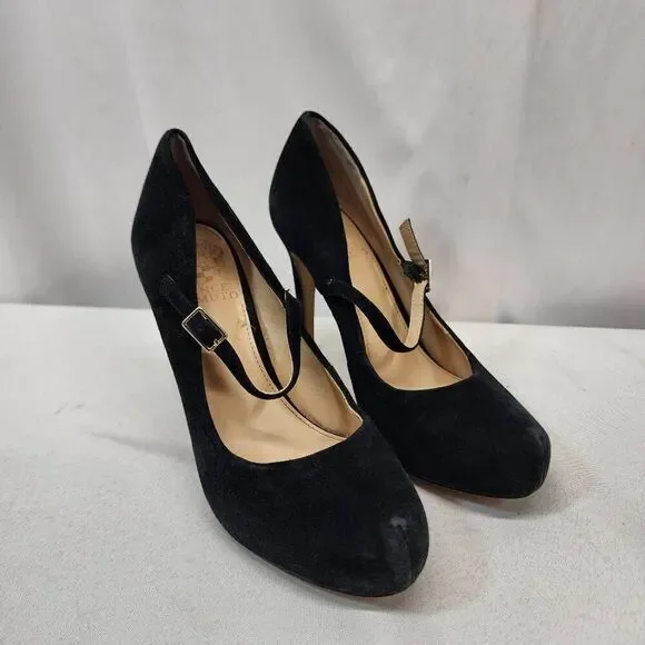 Vince Camuto Womens Beverly Mary Jane Pump Size 6.5 Black Suede Heel Dress Shoe