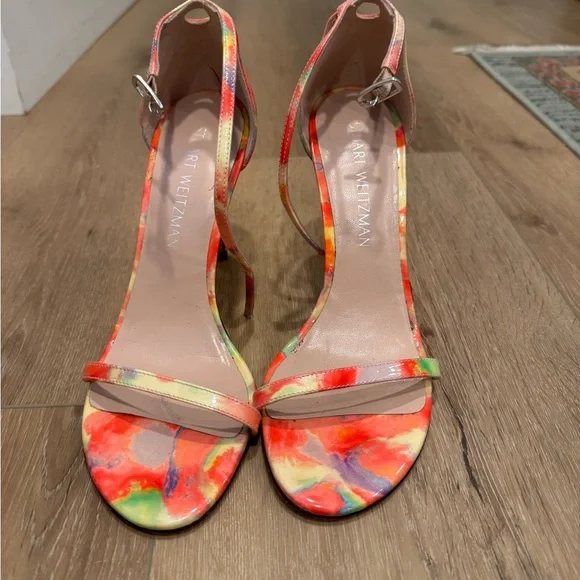 Stuart Weitzman Multicolor Watercolor Print Strappy Heels