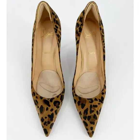 Christian Louboutin Clare 80 Leopard Suede Pointed Toe Pumps Red Sole 39.5 US 9