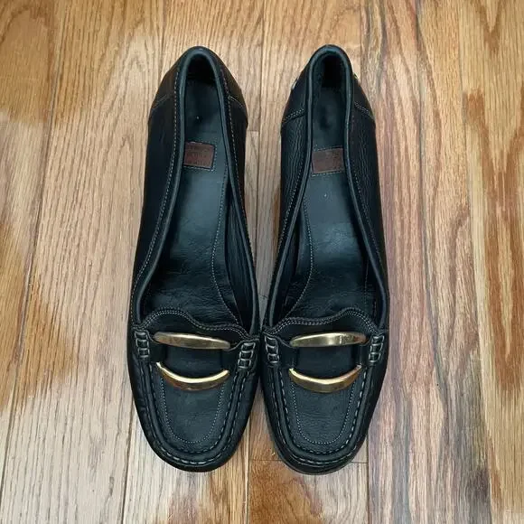 Goffredo Fantini Leather Pumps Black Contrast Stitch Brass Hardware EU 39 US 9