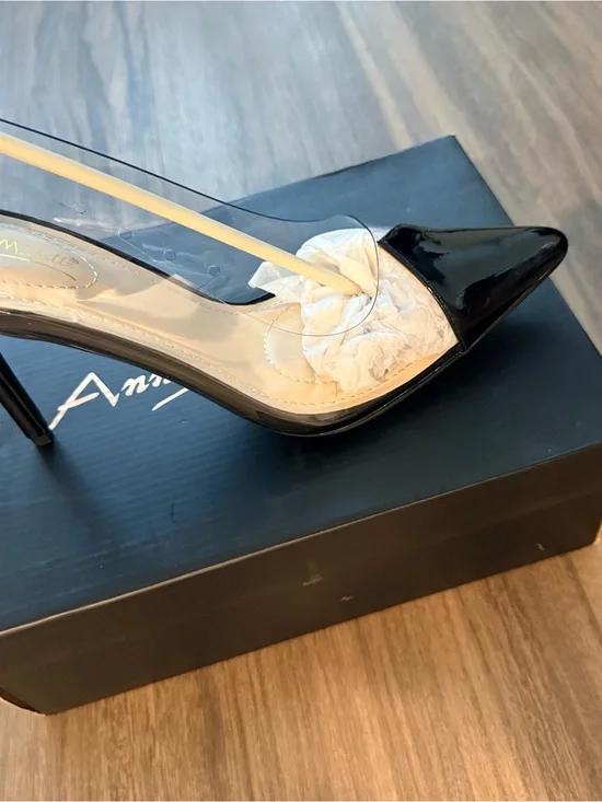 Anne Michelle Black Patent Pointed Toe Clear Panel Stiletto
